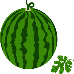 Watermelon With Leaf Vector Illustration. Fresh, Juicy Fruit. Vibrant Green Foliage for Summertime Decor, Food Themed Art, Healthy, Vegan Friendly Design.