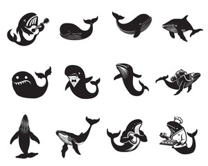Fototapeta premium Collection of Whale Vector illustration - Whale Animal Silhouette Design
