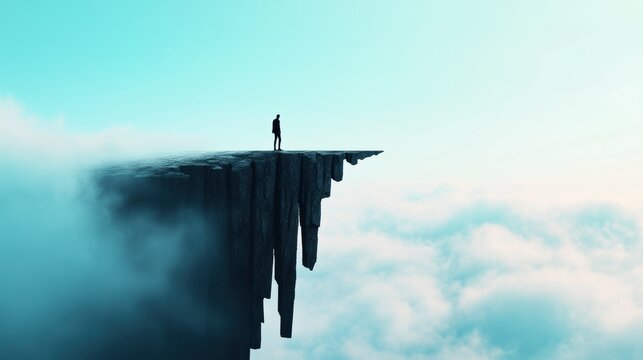 A figure standing at the edge of a cliff, the ground beneath their feet crumbling away, their fear paralyzing them in the face of the abyss.