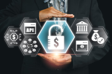 Visual representation of open banking with secure financial technology, digital payment solutions, and API integration.