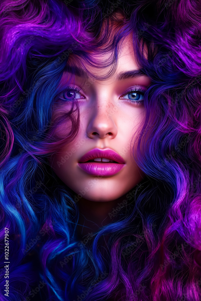 Canvas Prints A woman with purple and blue hair and blue eyes