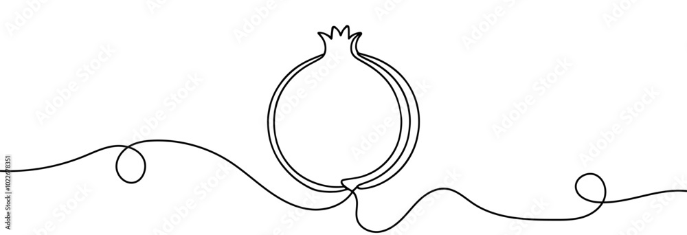 Wall mural continuous linear drawing of pomegranate. one line drawing garnet. pomegranate in one line style. ve