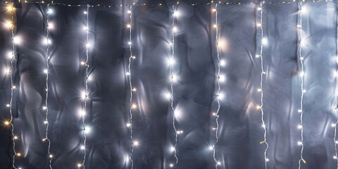 white led lights garland on wall with copy space