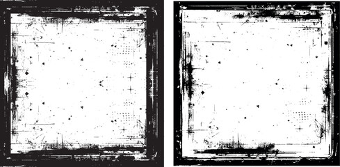 black and white grunge frame, old frame with a frame, antique photo frame, black and white grunge frames with a border, two black and white frames set with a grunge texture, square vintage photo frame