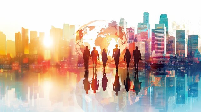 Diverse professionals from various cultural backgrounds collaborating in a modern international business environment, representing global teamwork and cross-cultural communication.