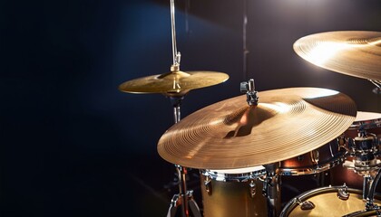 A shiny set of cymbals positioned on clean background.