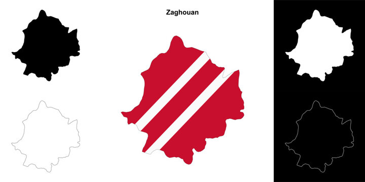 Zaghouan governorate outline map set