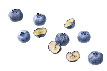 flying blueberries isolated on white background. clipping path