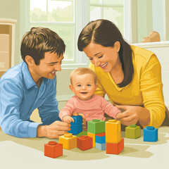 Fototapeta premium Parents Embracing Daughter Happy Family