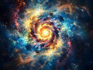 Obraz premium Kaleidoscopic Cosmic Mandala Swirling Through Vibrant Galactic Vortex