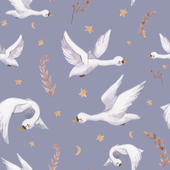 watercolor seamless pattern swan bird illustration for kids