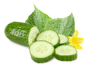 cucumber with slices isolated on white background. clipping path