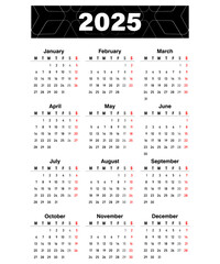 2025 Calendar Monday Start Cooperate Simple vertical Editable Vector Calender 01
