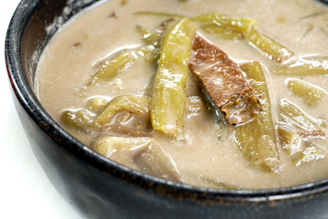 Lotus Stem in Coconut milk soup, vegetarian food. Vegan Asian food.
