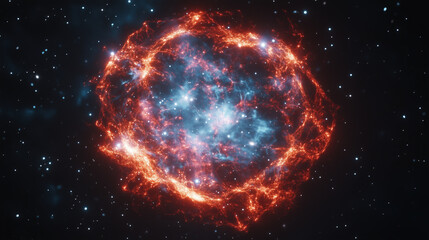 Obraz premium A swirling, fiery nebula in a vast, star-filled space.