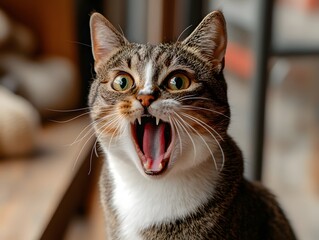 Cute cat face showing shock and surprise can convey cute innocence and surprise, which can be humorous. They can be used to create funny content about surprises or new encounters, such as sales.