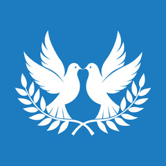 Logo silhouette of white doves joined by a laurel vector