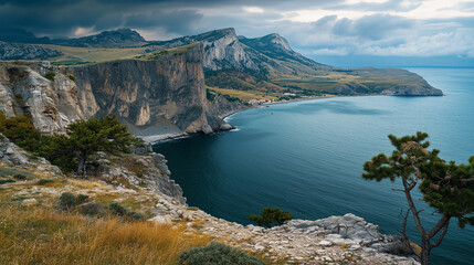 seascape and mountains