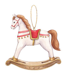 Watercolor Christmas Rocking Horse Ornament