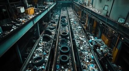 Fototapeta premium Waste Landfill and Garbage Management - Environmental Impact of Trash Disposal, Recycling, and Waste Management Solutions for Sustainable Practices