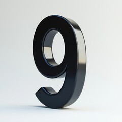 A Stunning 3D Representation of the Number Nine: Elegance in Bold Metallic Black on a Minimalist Background