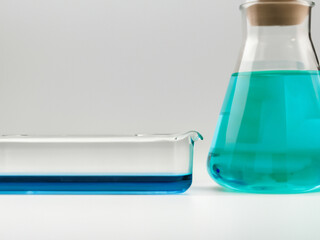 Lab Beakers, tube with blue liquid inside