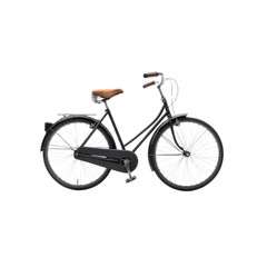 Classic Black Bicycle with Brown Saddle and Spokes