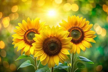 Obraz premium Beautiful Sunflower Trio with Vibrant Colors and Copy Space for Creative Use in Designs