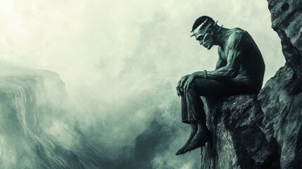 Minimalist Background for Halloween: Frankenstein, Ghosts, and Cute Spooky Characters in Vector Design
