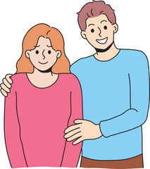 Happy Couple in Love Continuous Line Art Drawing. Man Embracing Girlfriend in Love Minimalist Line Art. Portrait of a Happy Couple.