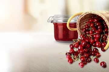 Tasty sweet Cherry jam and fresh berries
