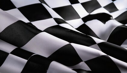 Close-Up of a Smoothly Draped Black and White Checkered Flag, Symbolizing Victory and Speed in Motorsport Racing