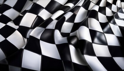 Close-Up of a Smoothly Draped Black and White Checkered Flag, Symbolizing Victory and Speed in Motorsport Racing