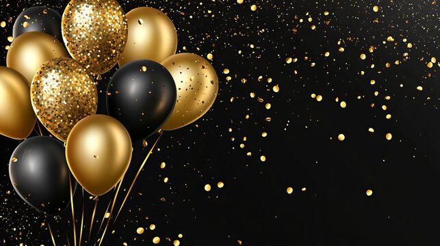 Elegant Celebration Party Banner Featuring Luxurious Gold Balloons on a Festive Background for Grand Opening Card Design and Sale Promotions