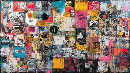 Abstract Urban Collage Art Colorful Graffiti Stickers and Textures