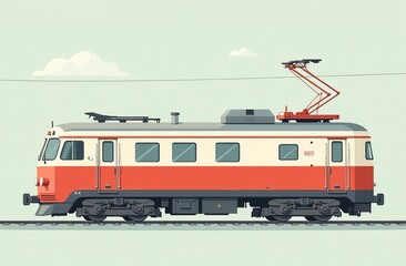 Fototapeta premium A train with four cars and a red and white box on the front
