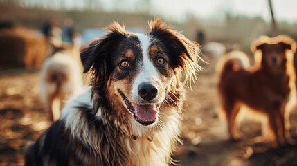Adorable Happy Dog Smiling in the Sunshine on a Farm