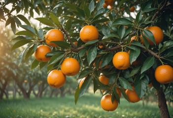 Orange tree branches with juicy fruits