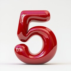 Captivating Shiny Red Number Five Exuding Playful Energy and Modern Aesthetics in a Minimalist Setting