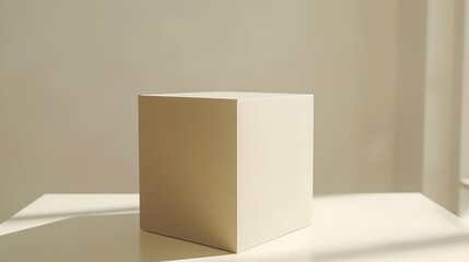 Minimalist White Cube on Table with Sunlight