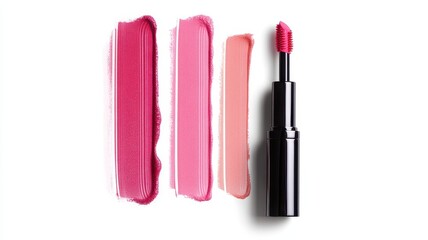 Obraz premium Pink lip gloss tint with color shading pallete smudge gel,Liquid lipsticks with smudge stroke paint,makeup cosmetic lips, product mockup for beauty fashion business,sale,swatch color,template.