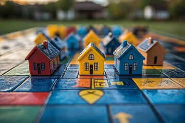 Colorful Houses on a Game Board Representing Prosperity