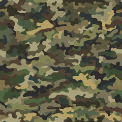 Fototapeta premium Camouflage classic seamless pattern. Khaki swamp color. Military hunting camo.