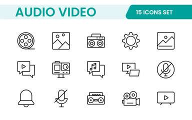 Audio Video Icons Pack. Thin line icons set. Flat icon collection set. Simple outline icons.