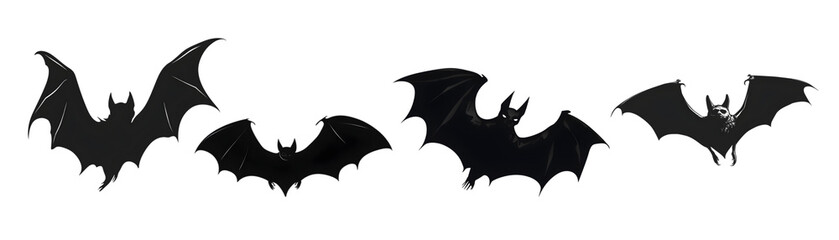 A collection of stylized black bats with varying wing positions and designs.
