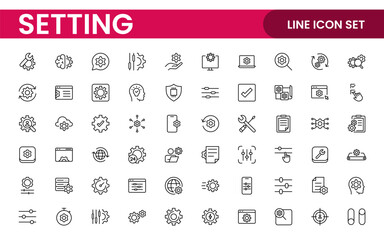 Settings, icon set. Containing options, configuration, preferences, adjustments, operation, gear, control panel, equalizer, management, optimization and productivity icons.