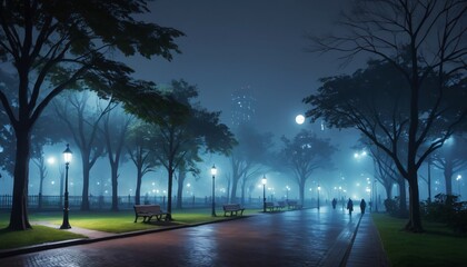 Anime City Park at Night