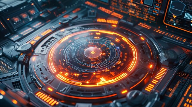 Futuristic HUD interface with global network connections in 3D digital illustration showcasing advanced technology and data visualization