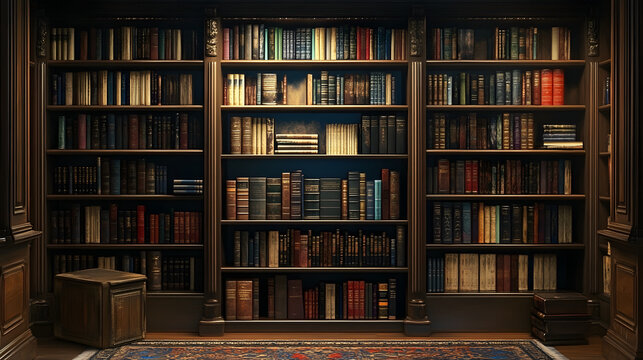 Illuminated Library Haven - Premium Product Photography of Intriguing Bookshelves in National Geographic Style