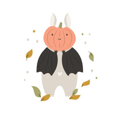 Adorable Fall Bat Vector Illustration. Cute Autumn Designs for Halloween.
